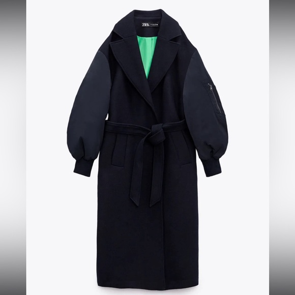 Zara combination wool coat and bomber jacket w purple effect